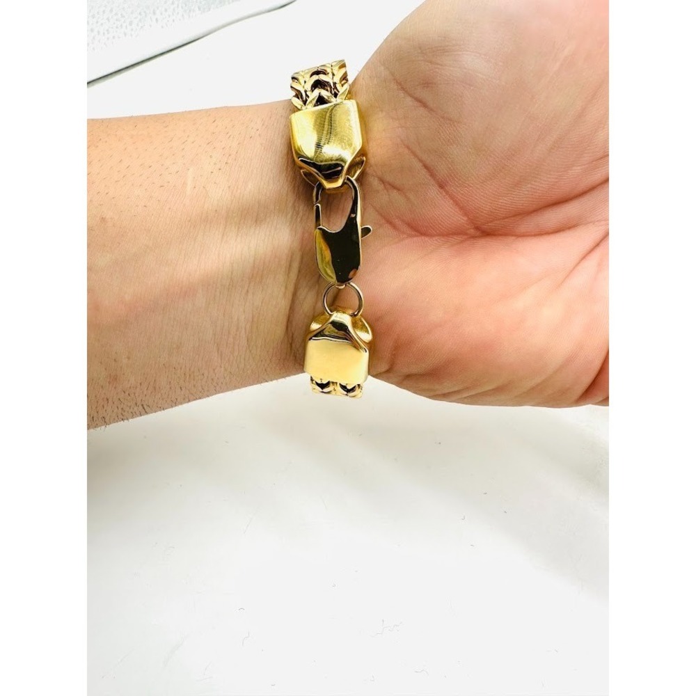 Luxury Gold Lion Head Chain Bracelet Heavy Statement Unisex 8.5" Designer Style - Picture 7 of 14
